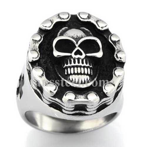 FSR13W99 motor cycle chain cross gothic skull biker ring - Click Image to Close